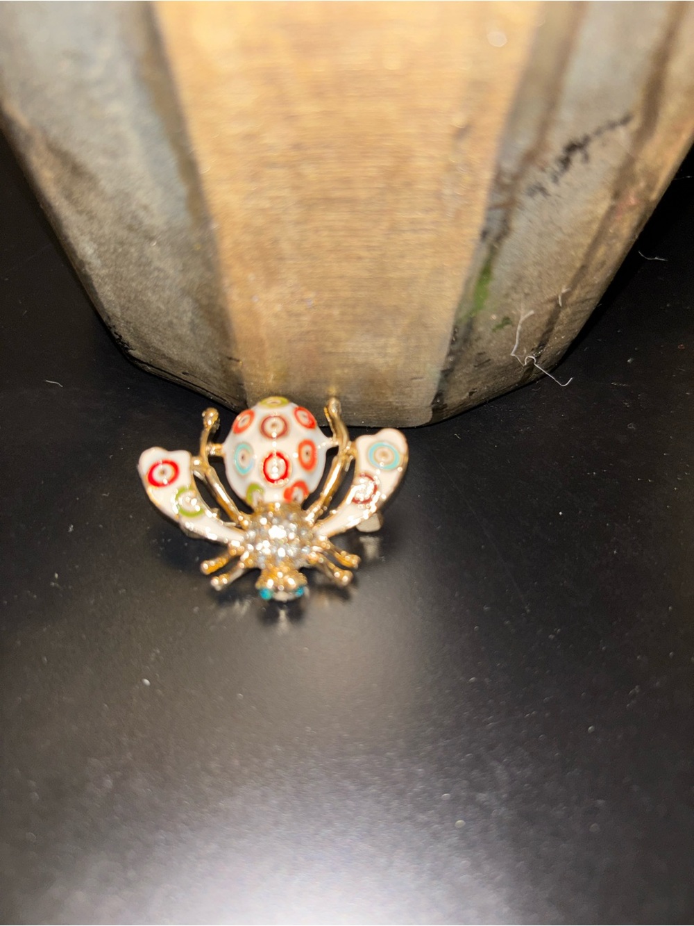 Enamel Floral Spider Brooch in White, Red & Gold